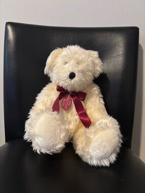 Matix Cream Plush Teddy Bear with Burgundy Ribbon